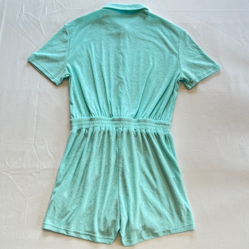 Pink Lily Mint Green Terry Cloth Button Front Romper Swim Coverup Size M - Picture 6 of 7